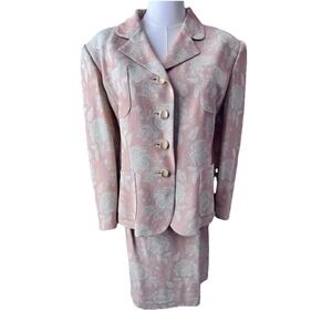 William Pearson Peach Floral Jacquard 3pc Suit Jacket Skirt Pants 12 Textured